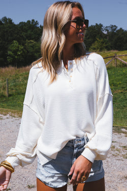 Fireside Knit Henley Top, Cream