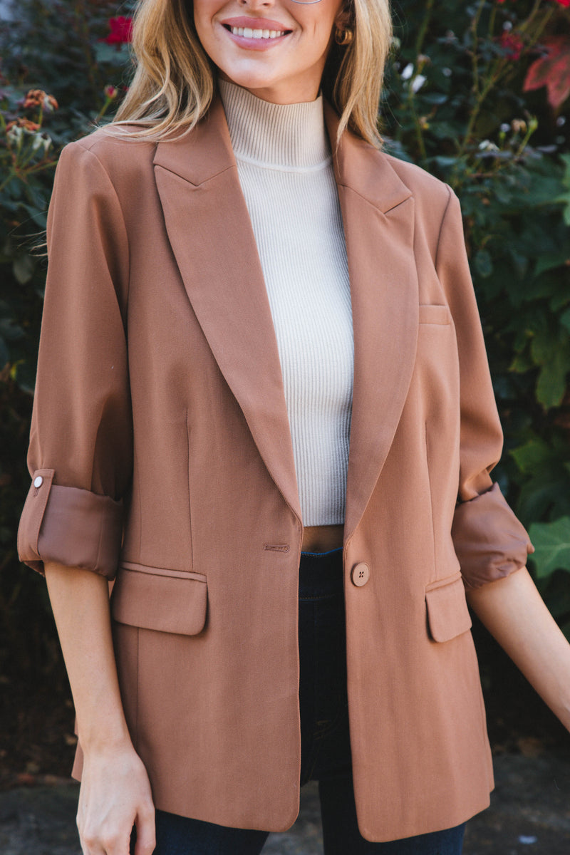 Lizzy Roll Sleeve Blazer, Toffee | Velvet Heart