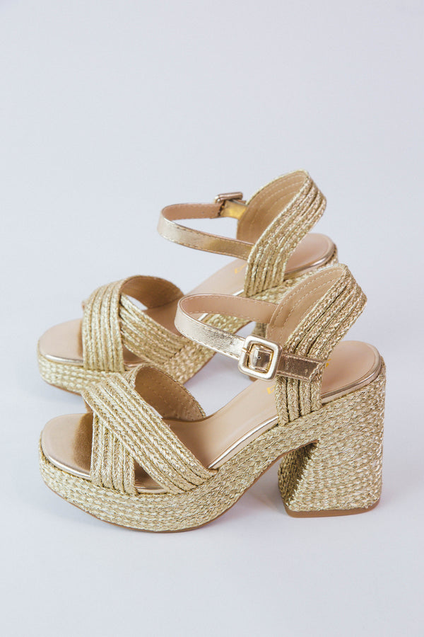Yara Jute Platform Dress Sandal, Gold PU