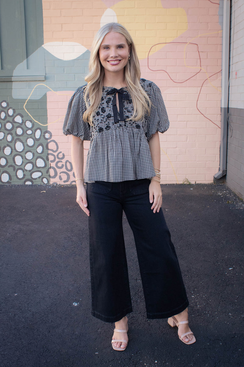 Karla Vintage Ankle Wide Leg Jeans, Ebony | Silver Jeans Co