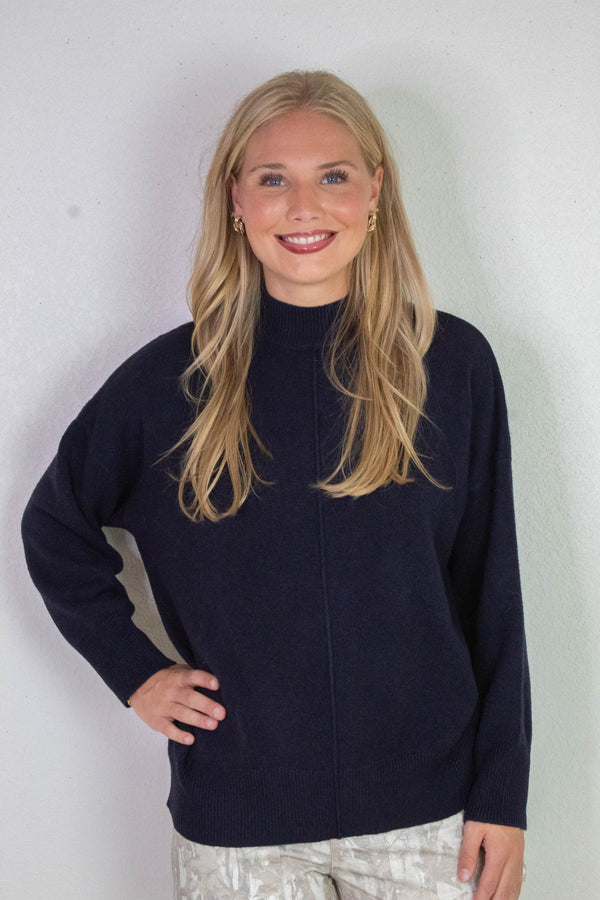 Julia Front Seam Mock Neck Sweater, Navy