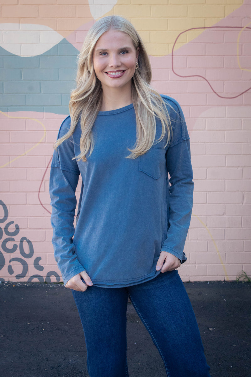 Rosalind Mineral Wash Top, Denim