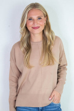 Kenzie Roll Neck Seam Front Sweater, Dark Taupe