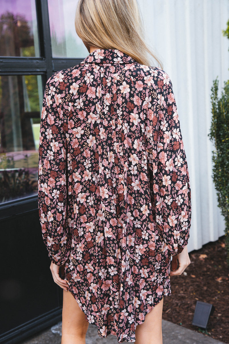 Magdelena Floral Shirt Dress, Black