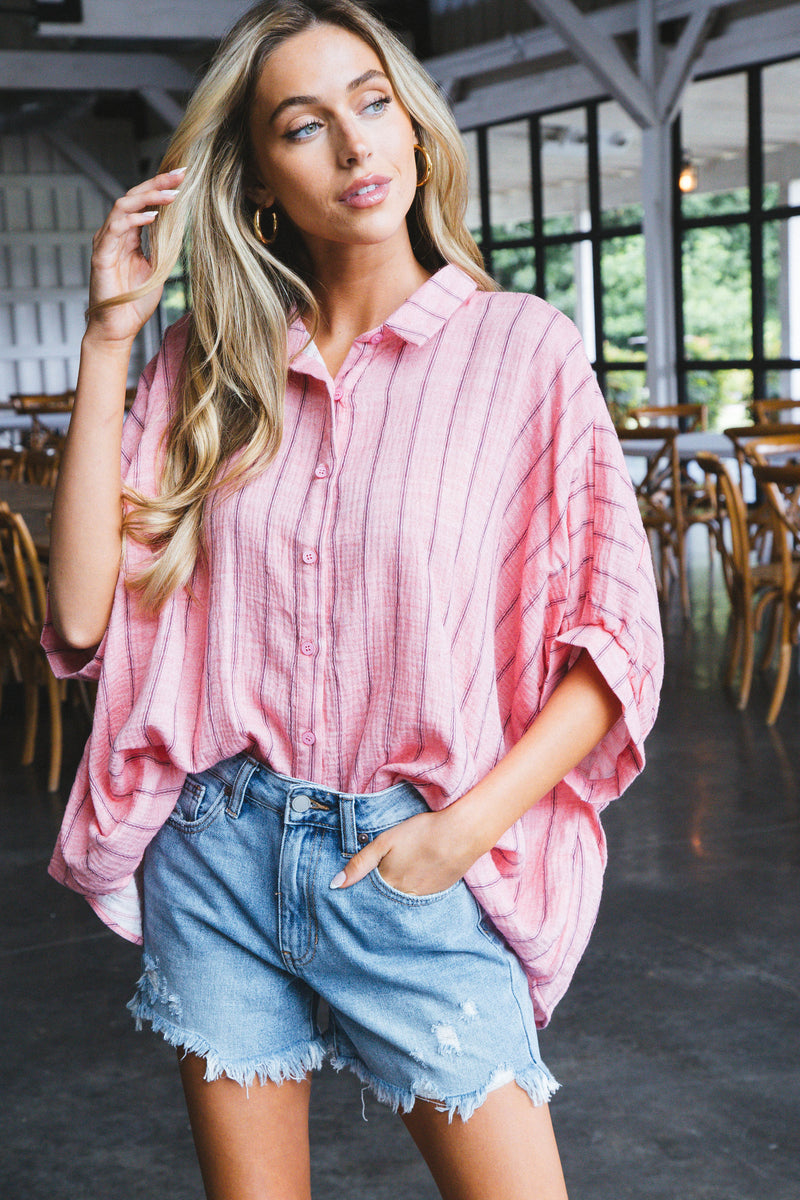Freya Oversized Drop Shoulder Blouse, Coral Pink