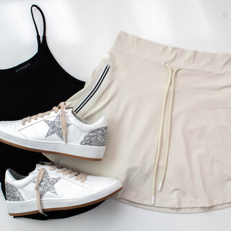 June Side Stripe Skort, Cream | Cream Yoga
