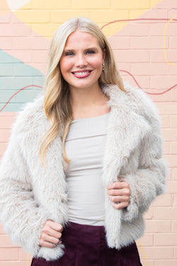 Bristol Shawl Collar Faux Fur Jacket, Taupe