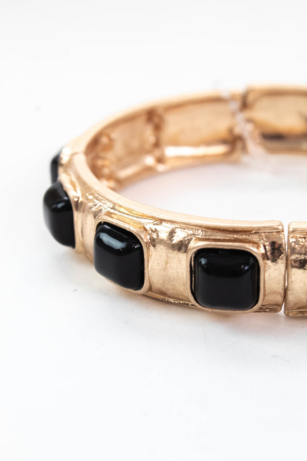 Macy Hammered Gold Square Stone Bracelet, Black/Gold