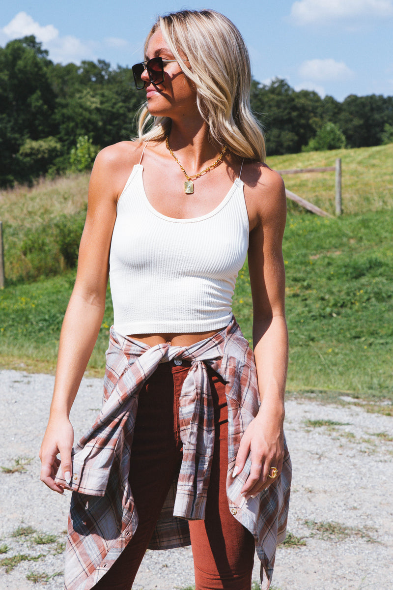 Fall Back Plaid Flannel Shirt, Almond