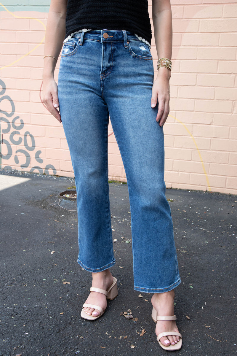 Averie High Rise Ankle Straight Jeans, Dark
