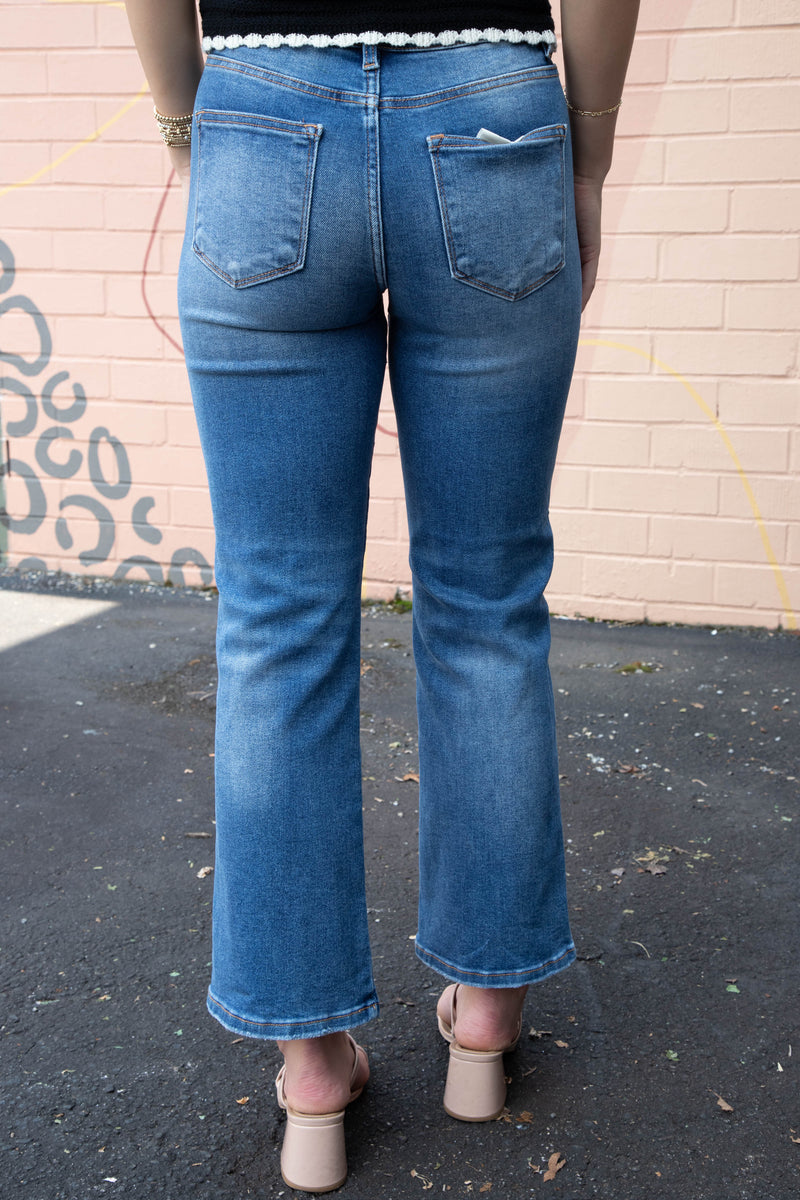 Averie High Rise Ankle Straight Jeans, Dark