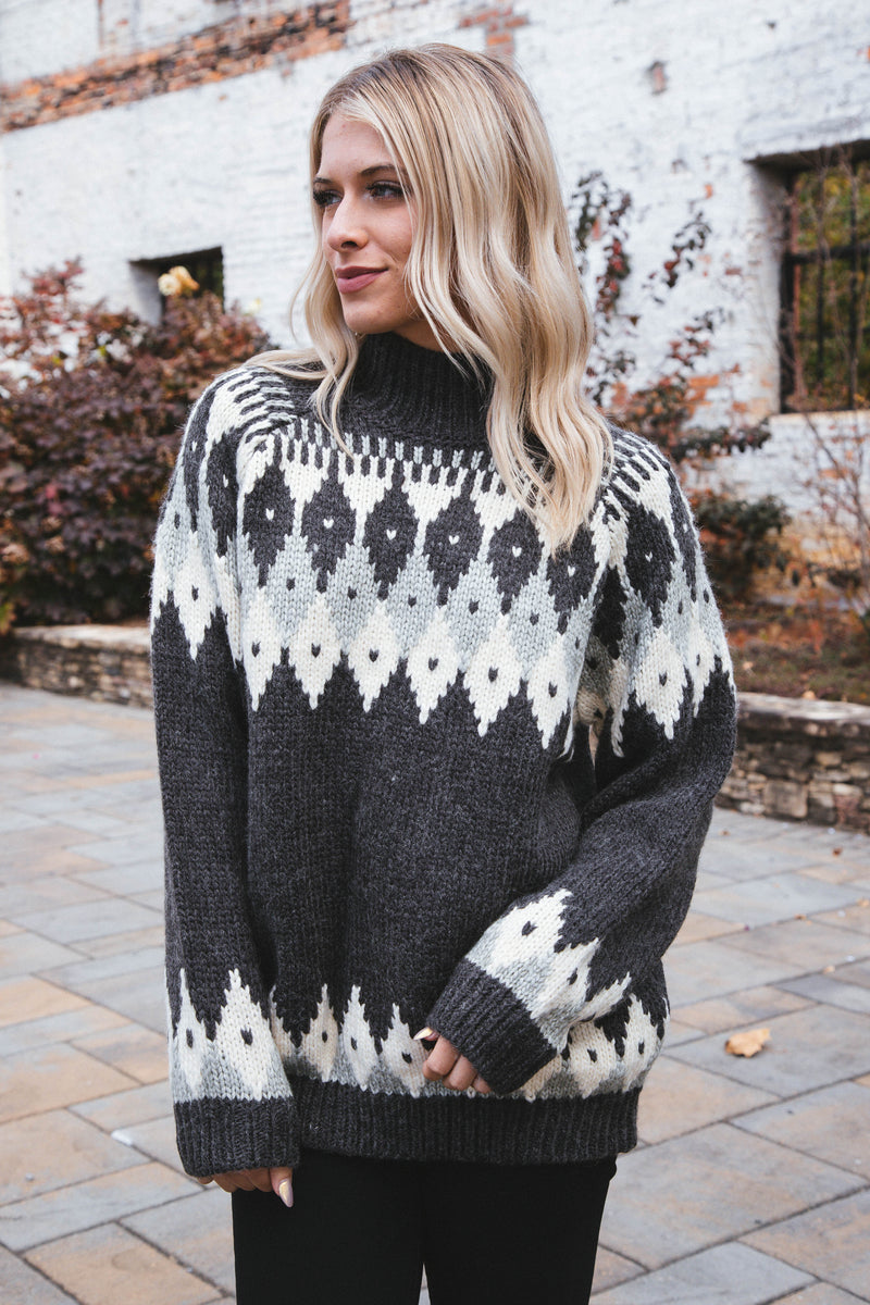 Kira Fair Isle Sweater, Charcoal | Sadie & Sage