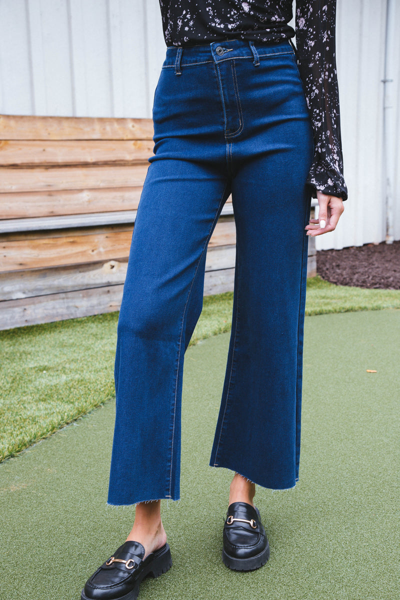 Aria High Rise Wide Leg Pants, Dark Denim