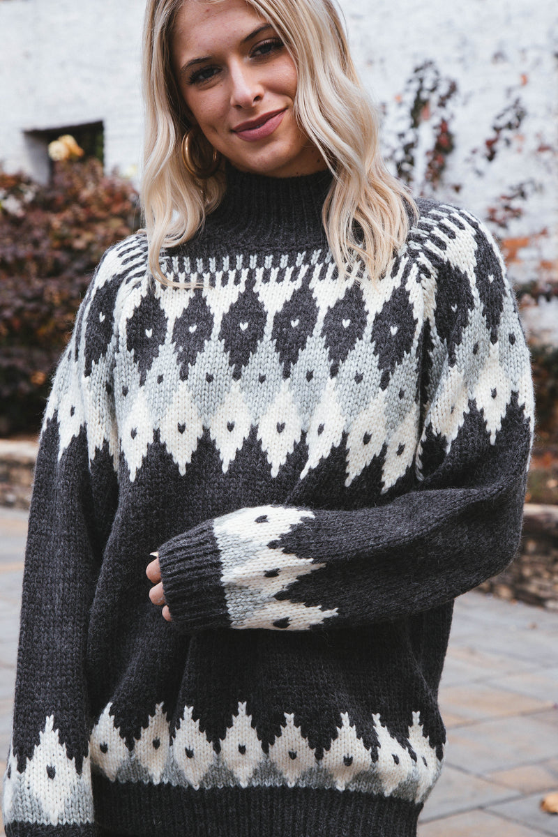 Kira Fair Isle Sweater, Charcoal | Sadie & Sage – North & Main