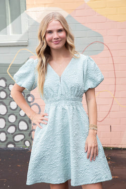 Oaklee Floral Jacquard Mini Dress, Light Sage