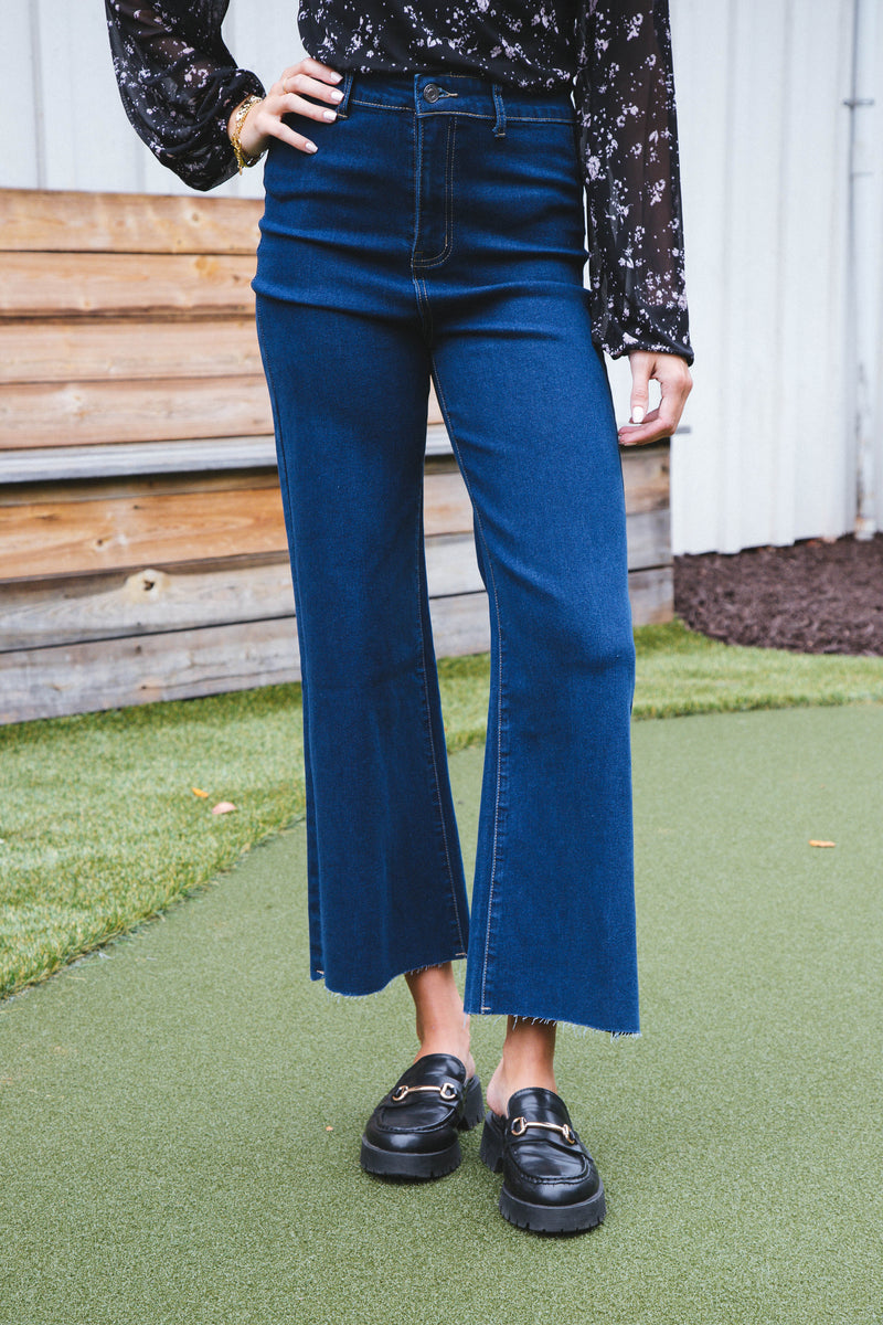 Aria High Rise Wide Leg Pants, Dark Denim