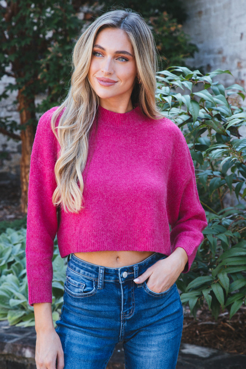 On Repeat Cropped Sweater, Fuchsia