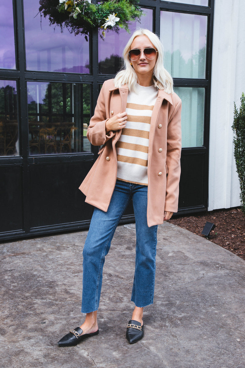 Magda Striped Sweater, Camel | RD Style