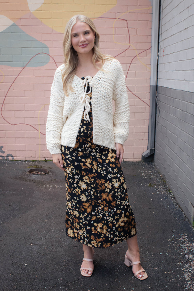 Iggy Chunky Tie Front Cardigan, Ivory | Sadie & Sage