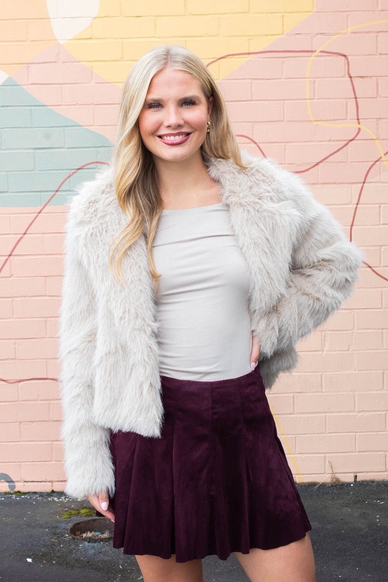 Bristol Shawl Collar Faux Fur Jacket, Taupe