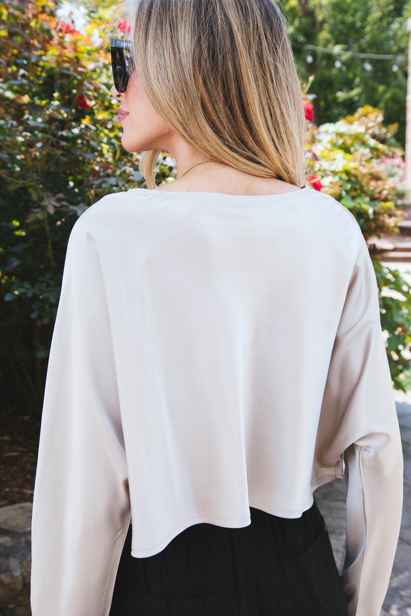 Daydream Cropped Satin Top, Taupe