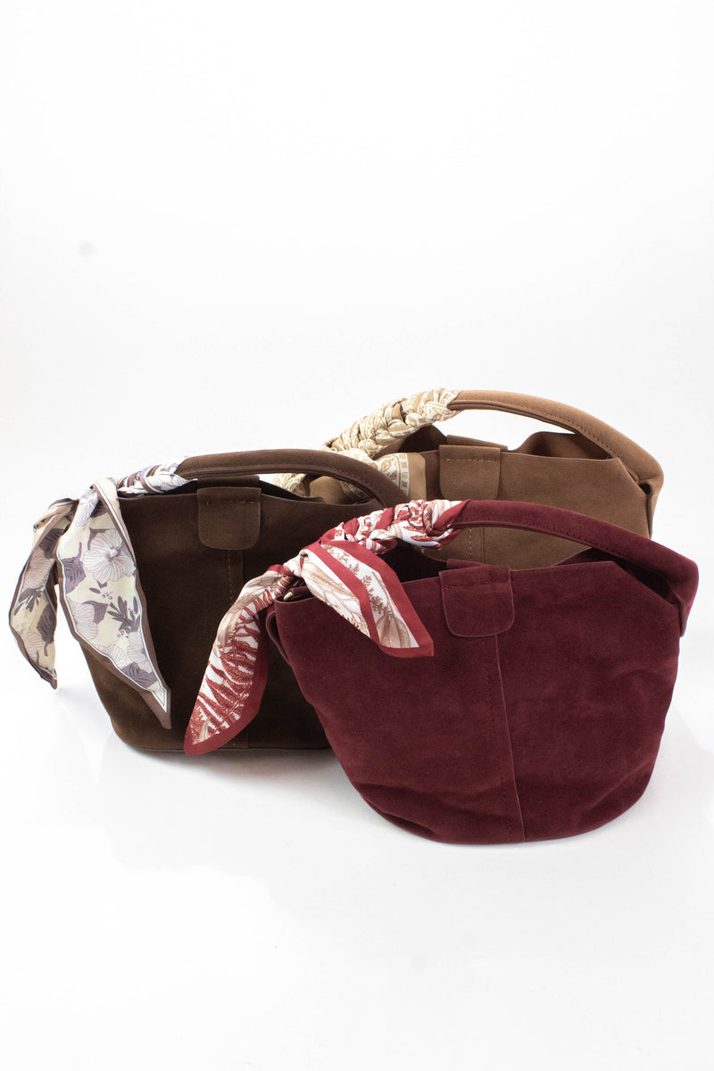 Margaret Small Suede Bucket Bag, Burgundy