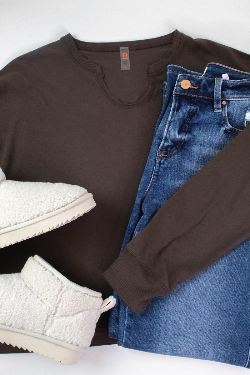 Melanie Notch Neck Top, Espresso