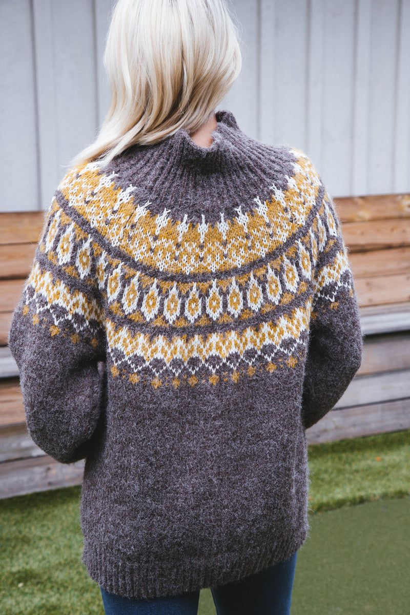 Jeanine Geometric Knit Sweater, Brown Multi