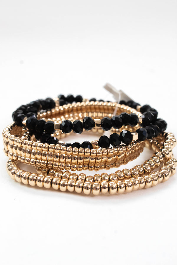 Kelsey Beaded Bracelets, Black/Gold