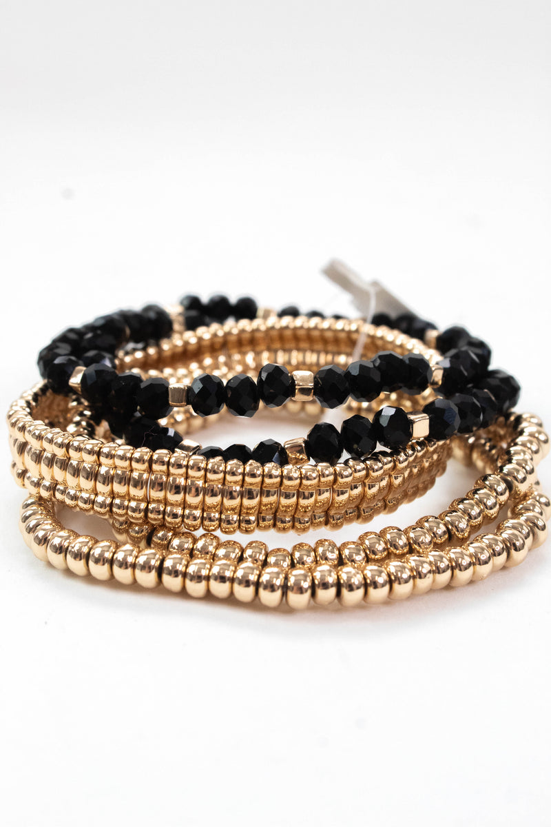 Kelsey Beaded Bracelets, Black/Gold