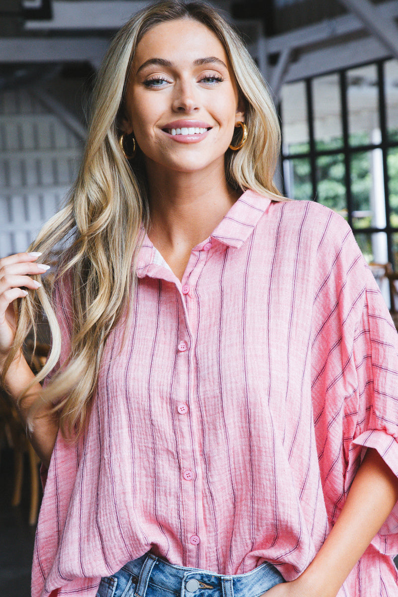 Freya Oversized Drop Shoulder Blouse, Coral Pink