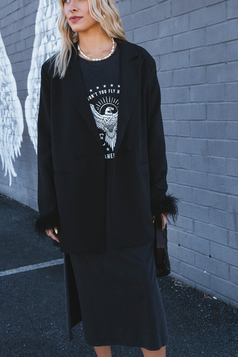 Audrey Feather Oversized Blazer, Black