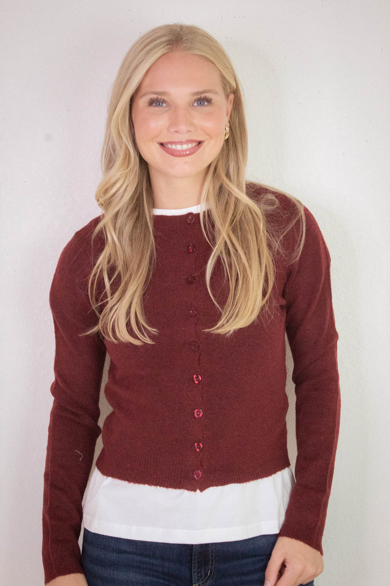Nia Button Down Cardigan, Burgundy
