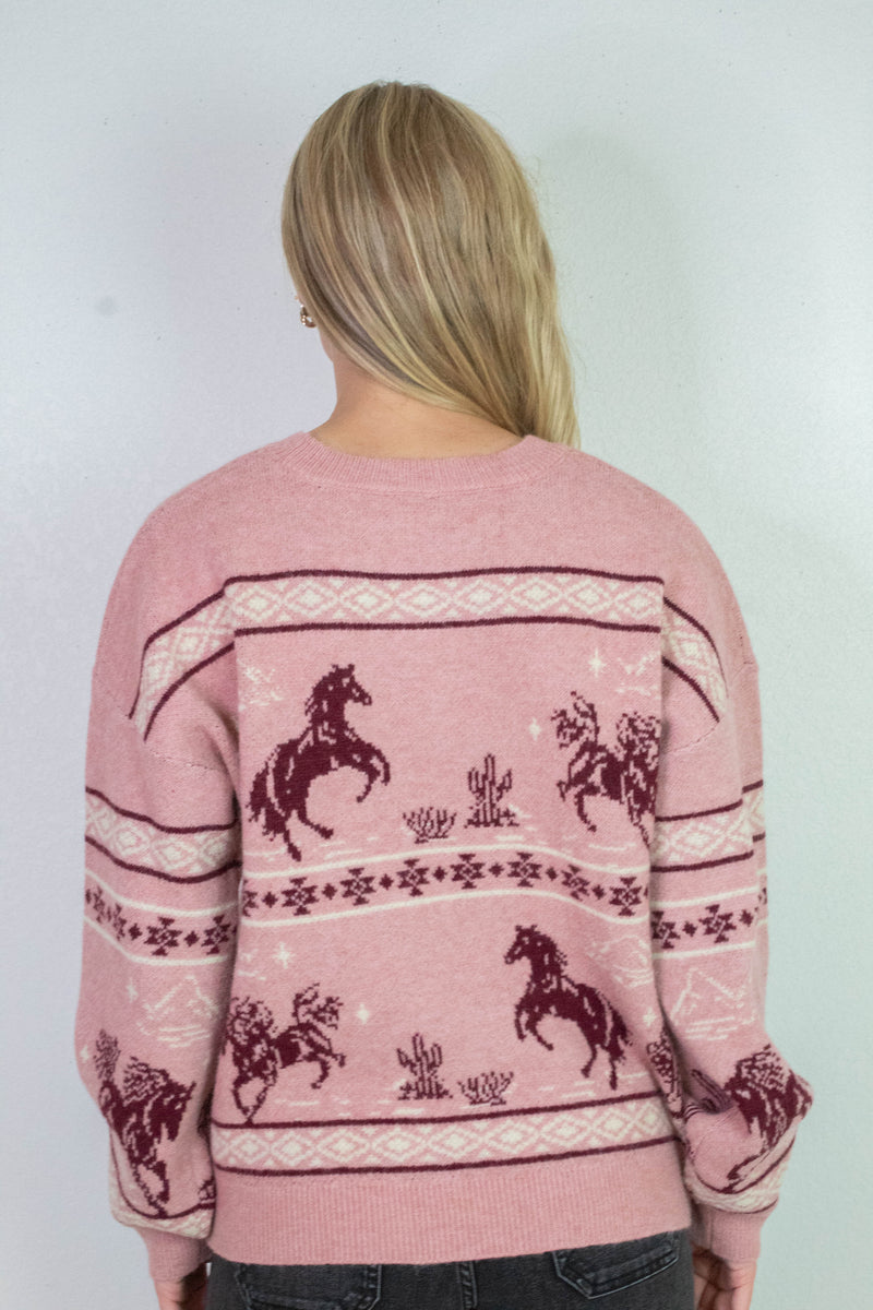 Skylar Oversized Western Print Sweater, Mauve