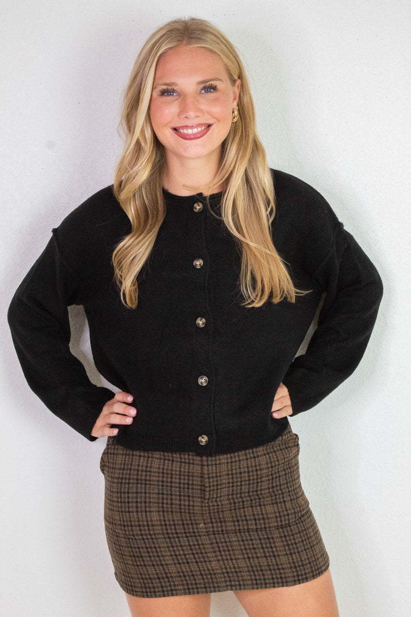 Melina Roll Neck Cardigan, Black