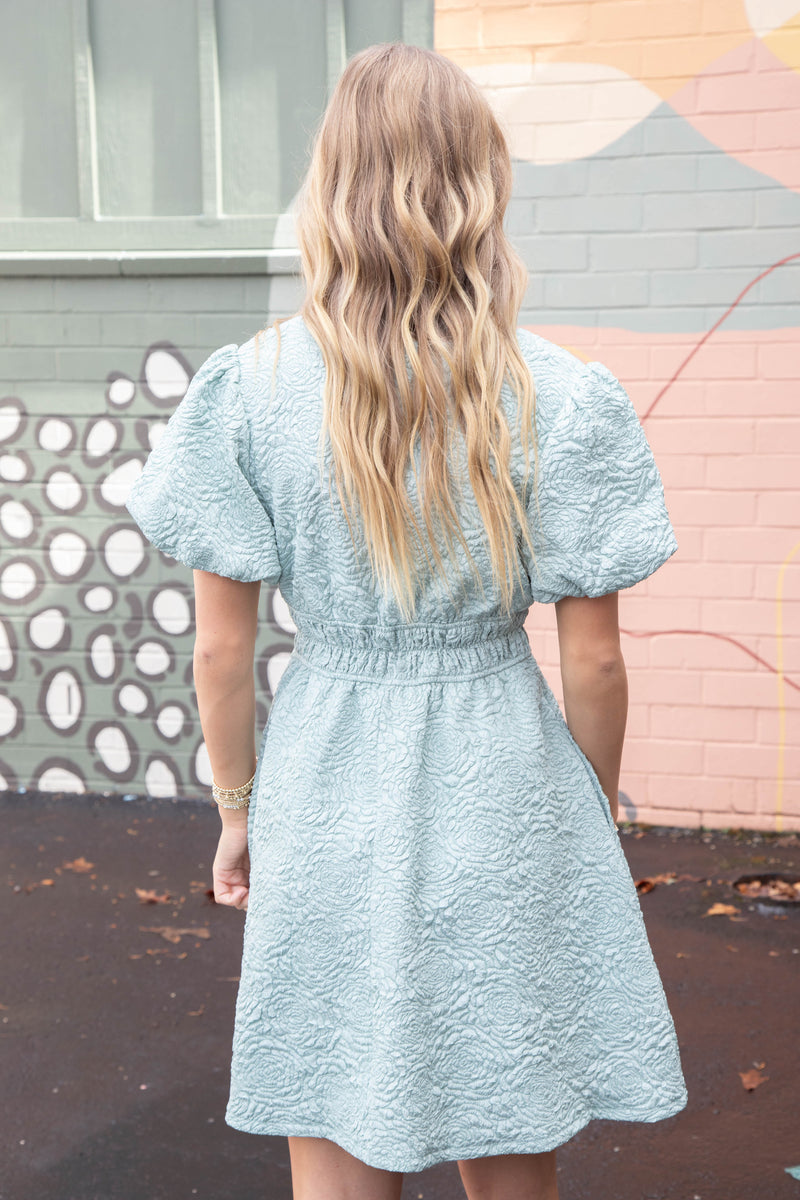 Oaklee Floral Jacquard Mini Dress, Light Sage