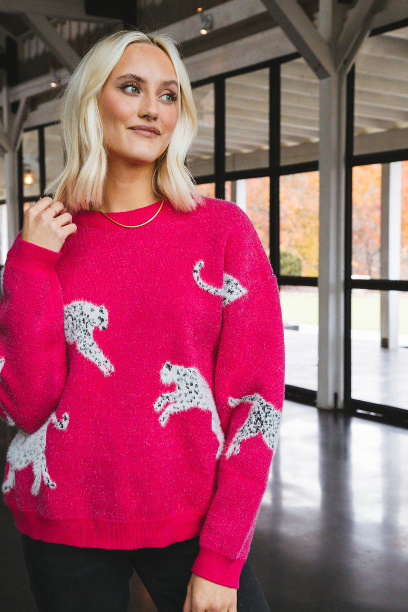 Pink Leopard Sweater, Fuschia