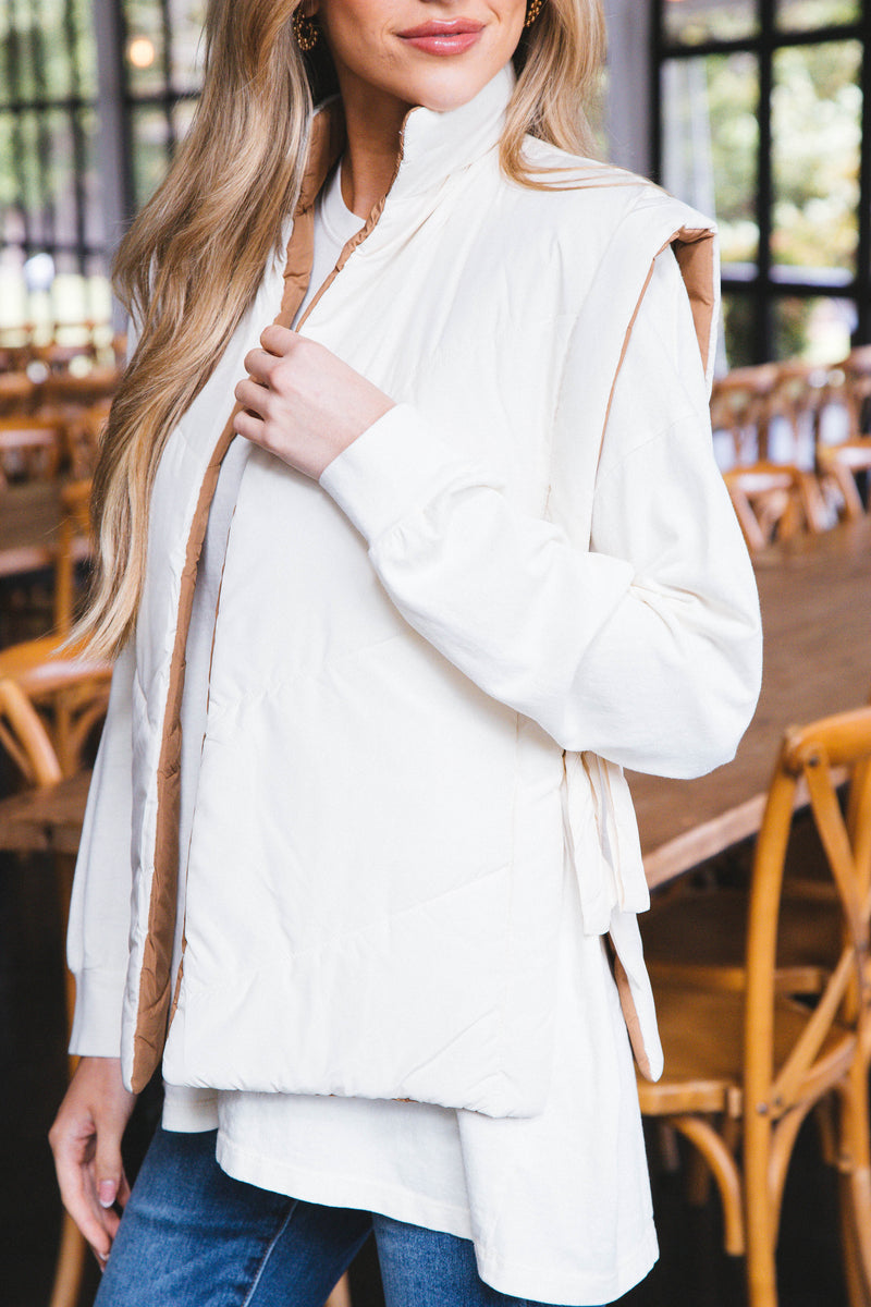 Erica Petra Reversible Vest, Ivory/Camel