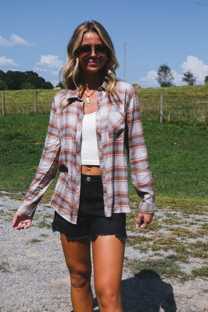 Fall Back Plaid Flannel Shirt, Almond
