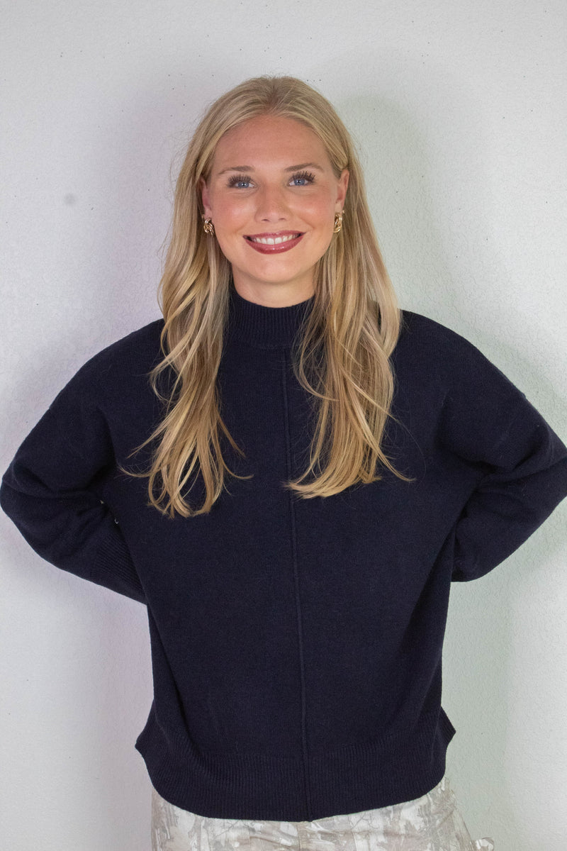 Julia Front Seam Mock Neck Sweater, Navy