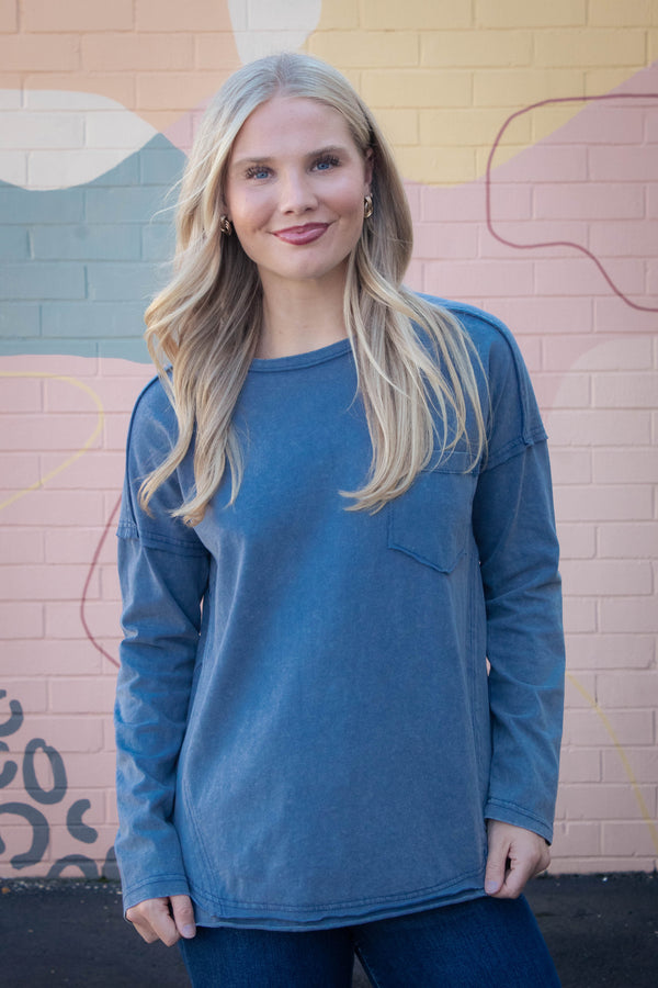 Rosalind Mineral Wash Top, Denim