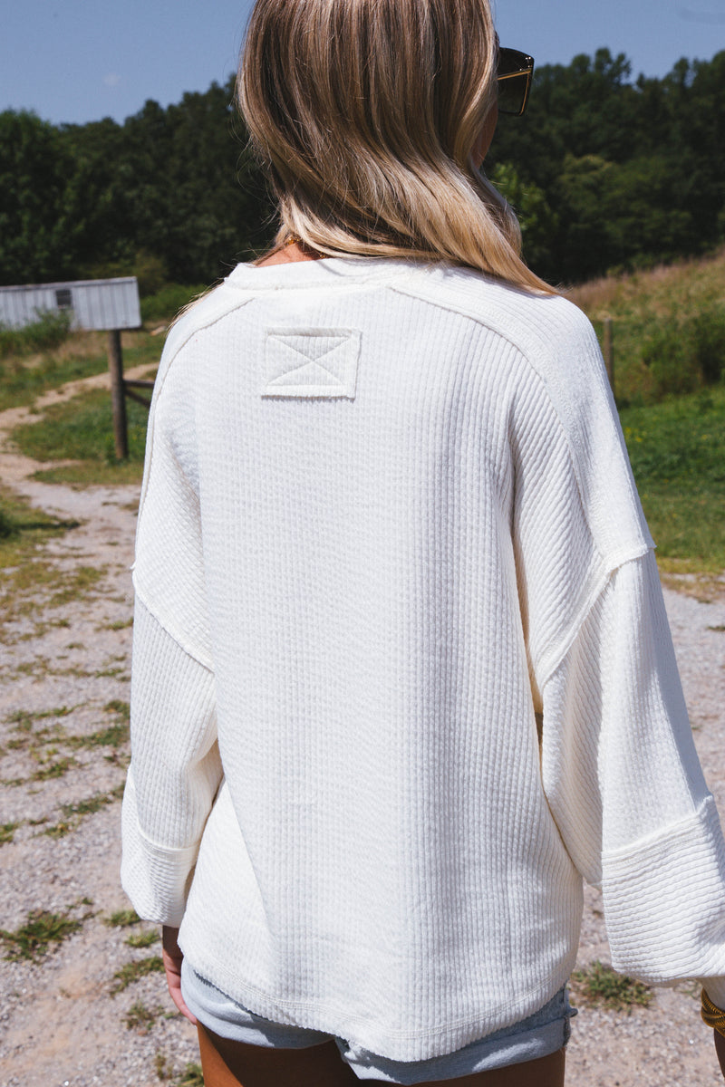 Fireside Knit Henley Top, Cream