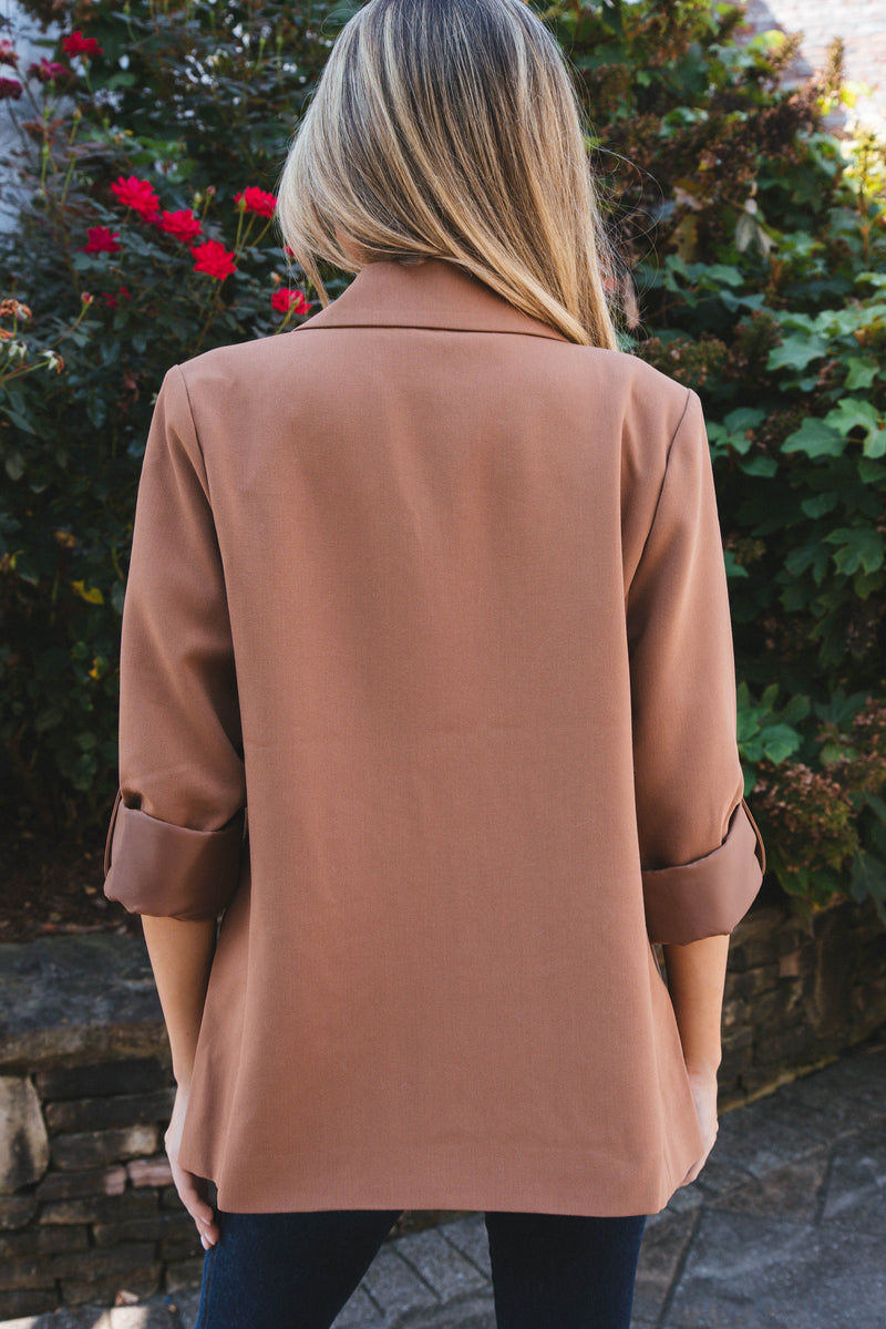 Lizzy Roll Sleeve Blazer, Toffee | Velvet Heart