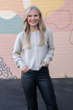 Parker Puff Sleeve Cardigan, Taupe