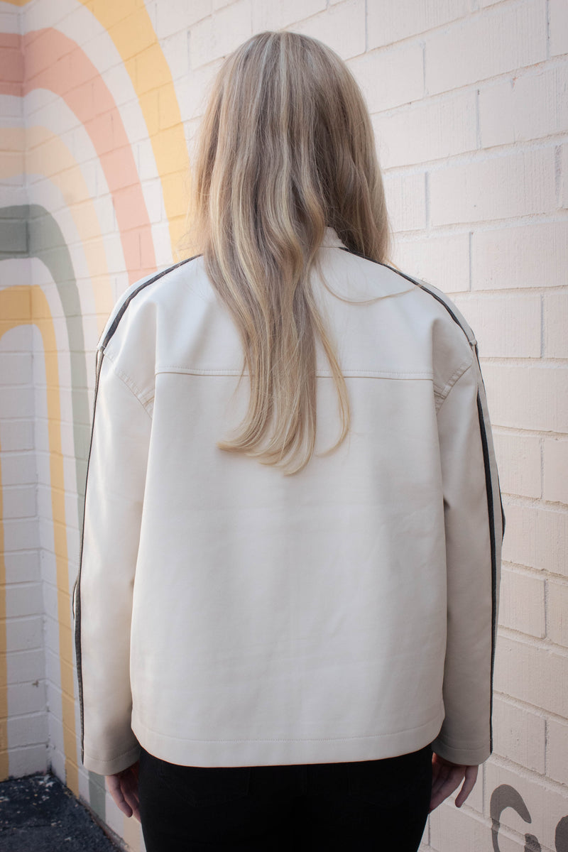 Noa Line Detail Faux Leather Jacket, Ecru