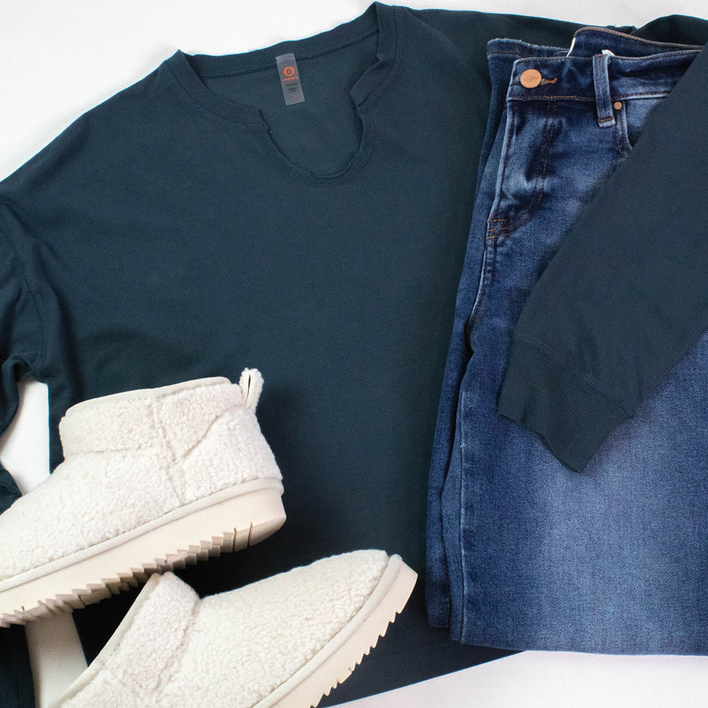 Melanie Notch Neck Top, Midnight Navy