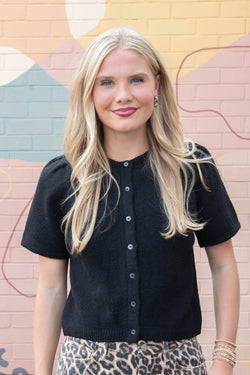 Natalia Puff Short Sleeve Cardigan, Black