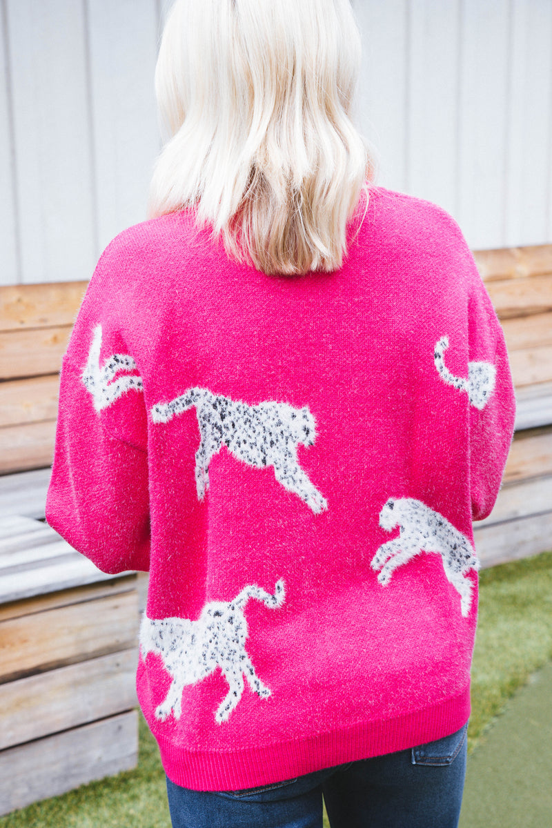Pink Leopard Sweater, Fuschia