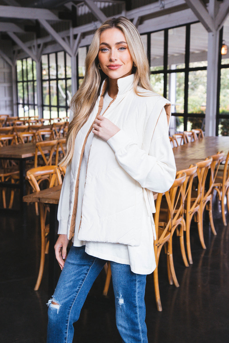 Erica Petra Reversible Vest, Ivory/Camel