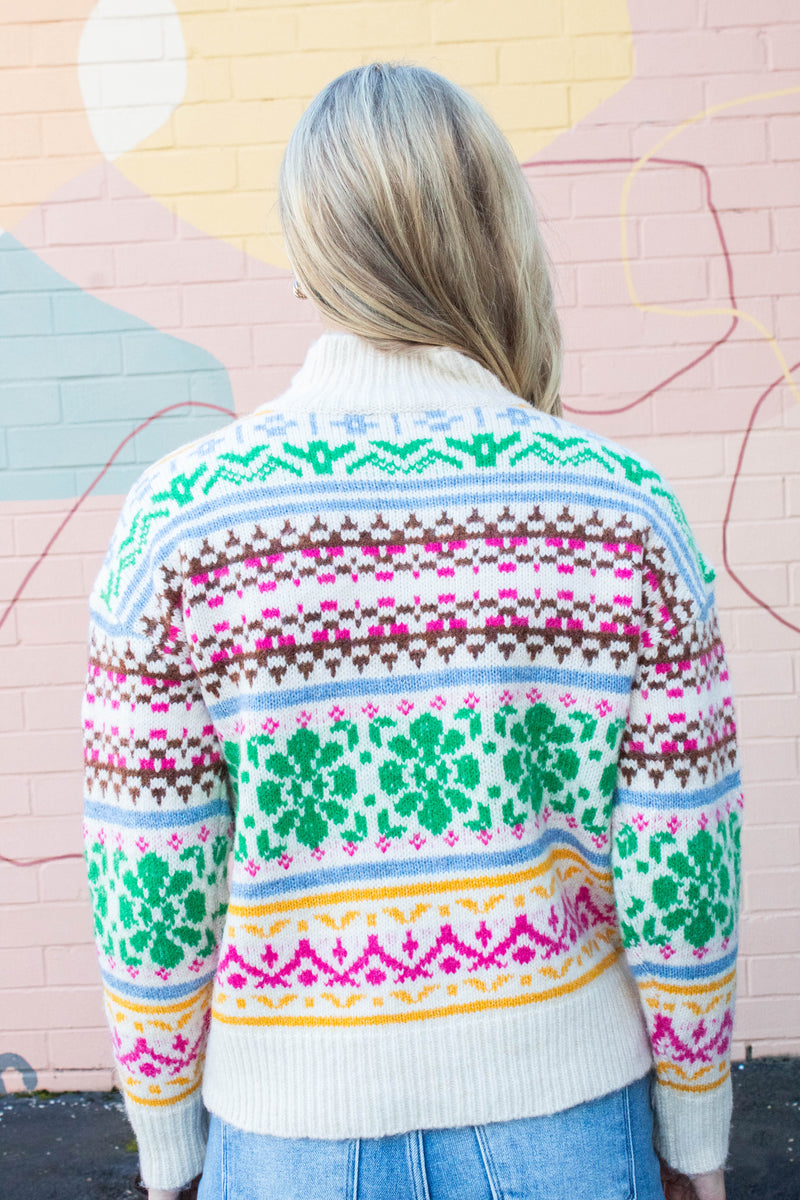 Urania Multi Colored Pullover Sweater, Cream | RD Style